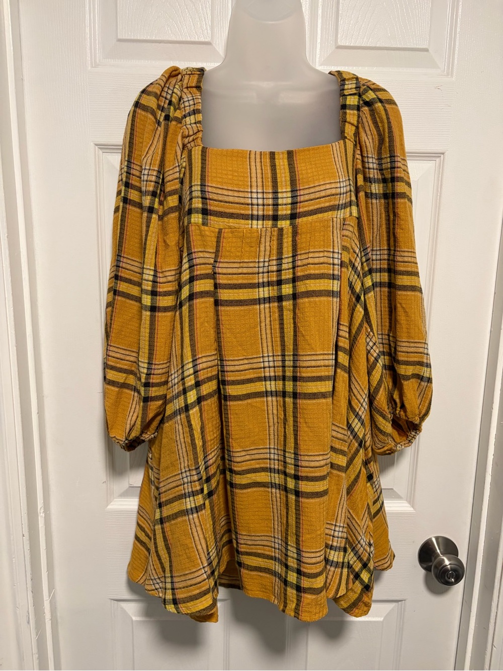 Urban Outfitters Yellow Plaid Square-Neck Dress